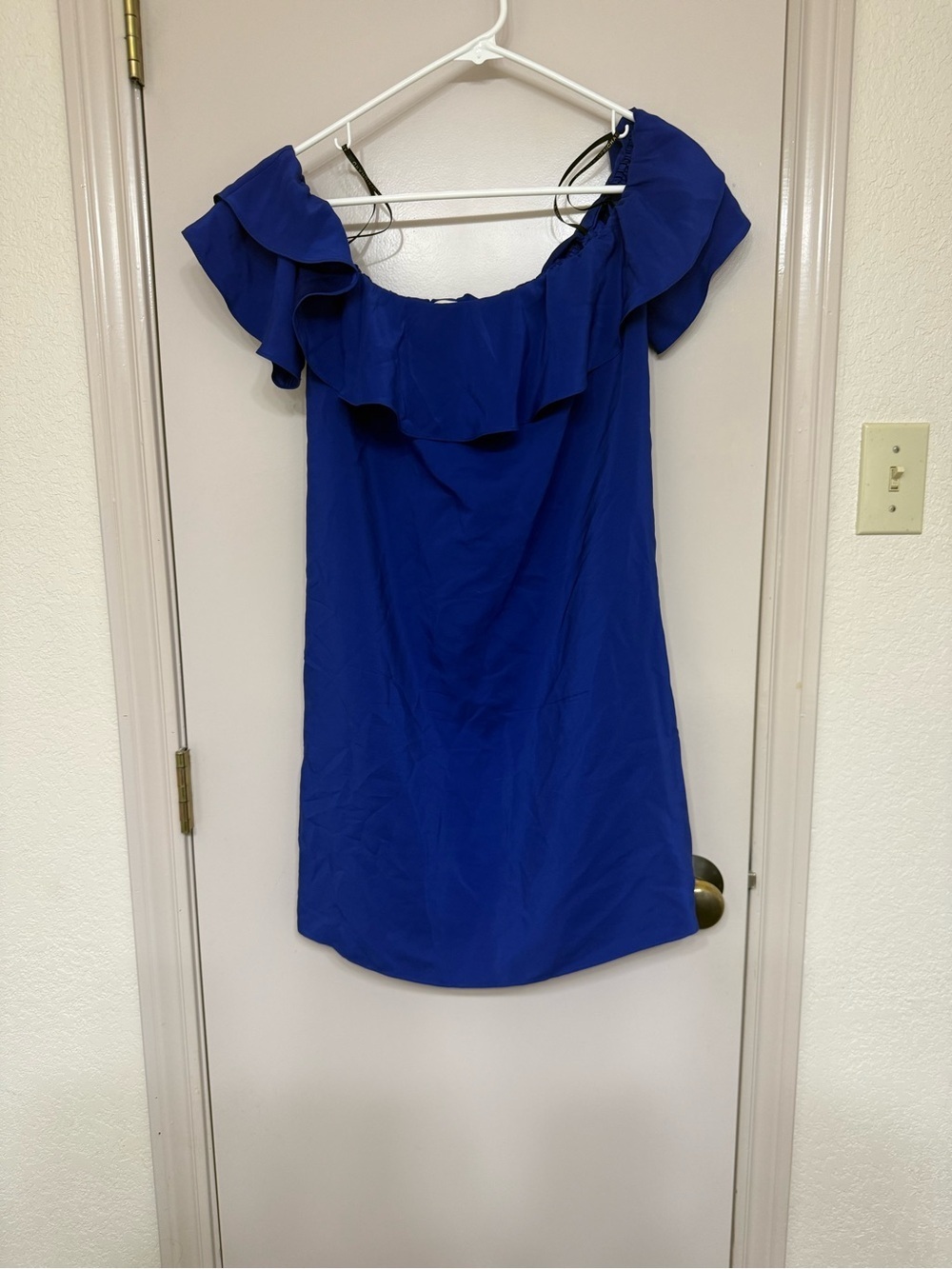 Amanda Uprichard Royal Blue Off-Shoulder Ruffle Mini Dress Small